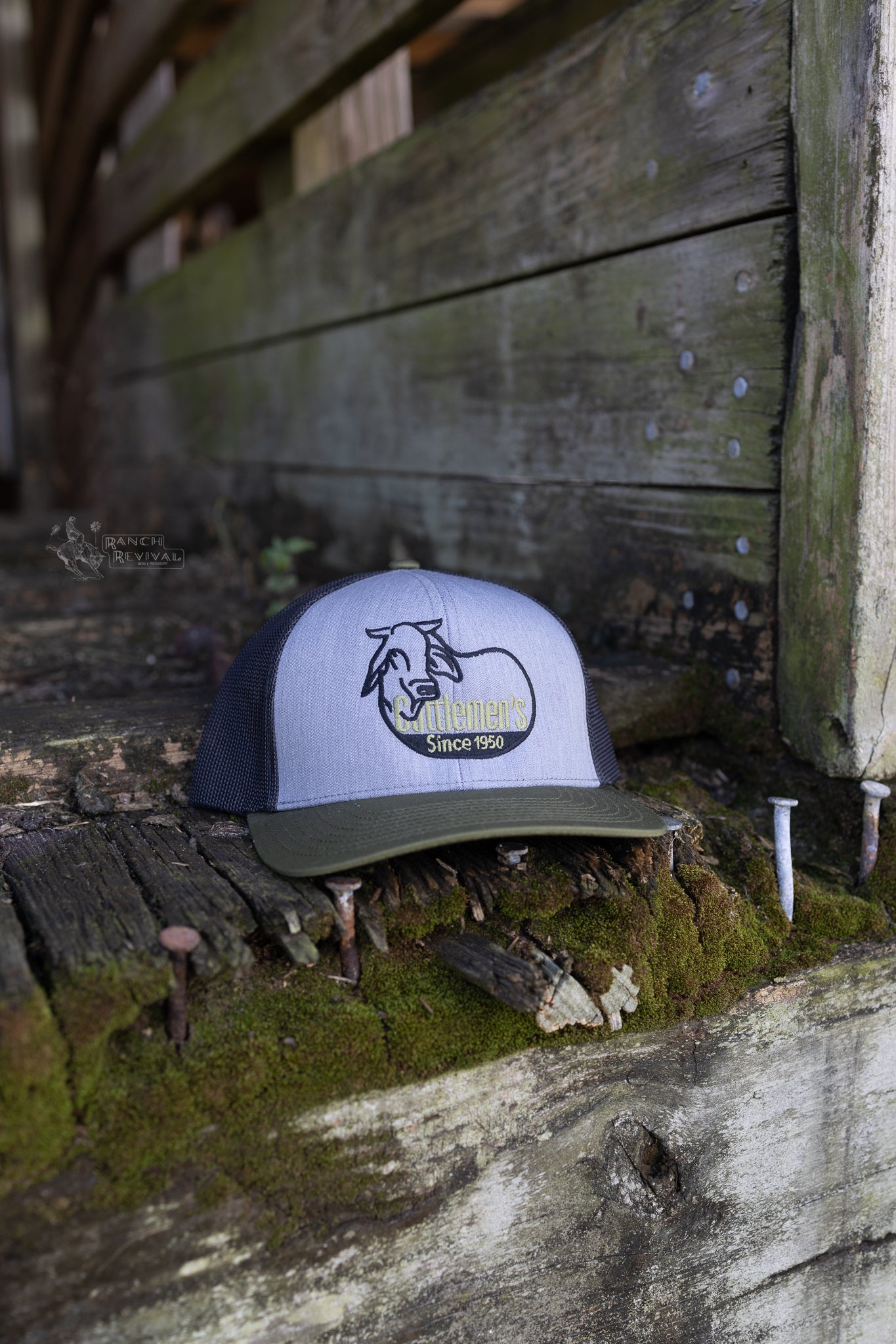 Cattlemen's Logo Hat - Grey/ Black/ Olive Green