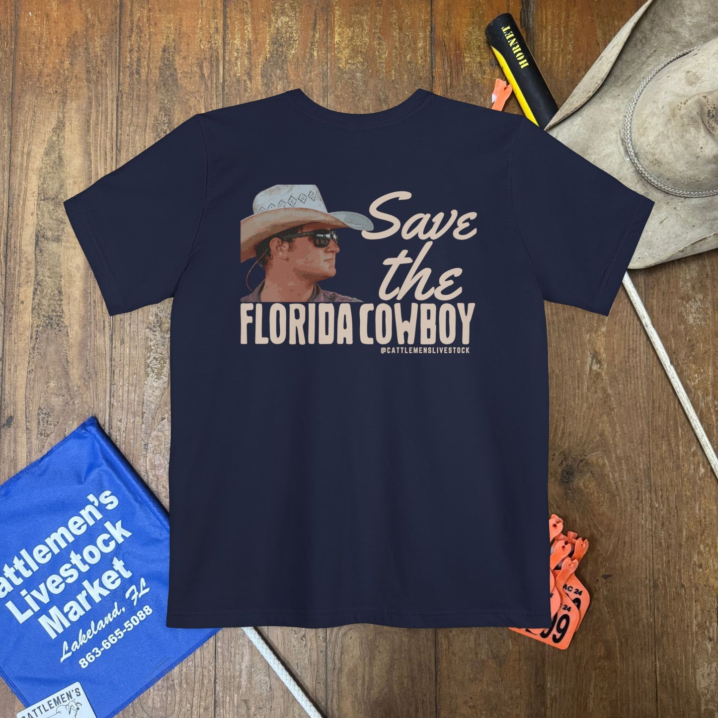 "Save the Florida Cowboy" - Navy Unisex Pocket T-shirt