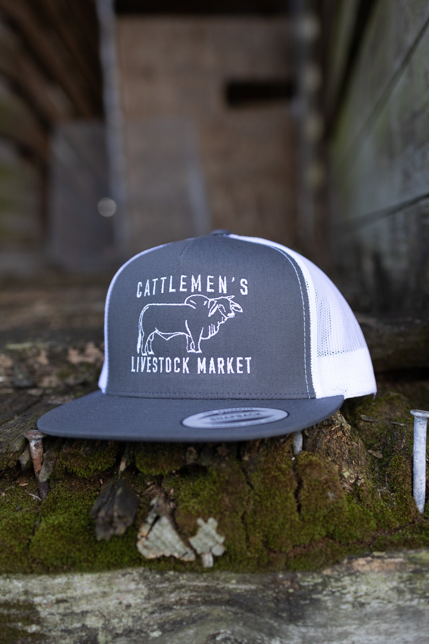 Cattlemen's Old School Logo Hat - Charcoal & white